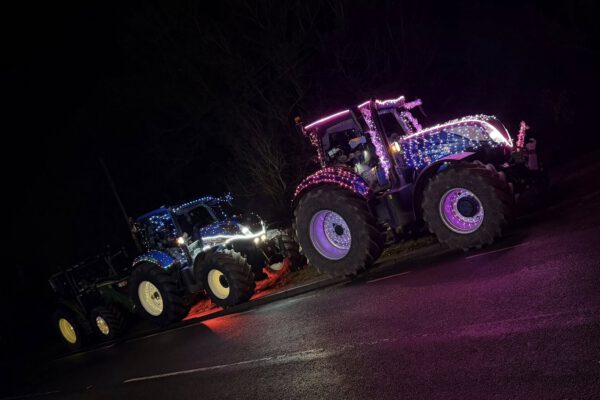 Night time tractor display at a local event near The Horse and Jockey Bentley