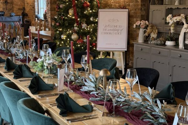 Private hire table setting in the barn restaurant at The Horse and Jockey Bentley